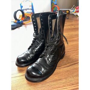 Double‎ H 975 Black Leather Cap Toe Combat Jump Boots MADE IN USA MENS 11D